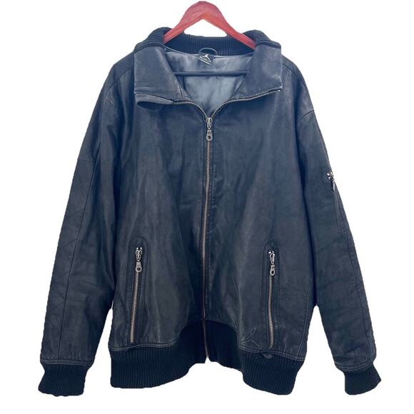 Vintage Rare Air Jordan Black Buffalo Leather Motorcycle Jacket Mens 3X